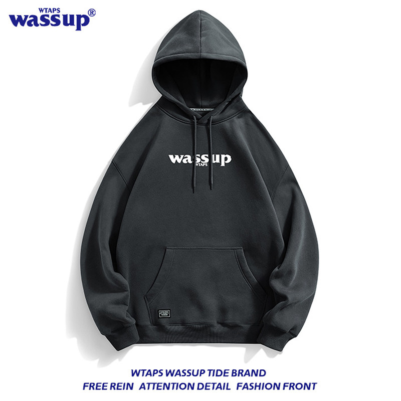 WTAPS WASSUP KLEIN 블루 봄 가을 벨벳 후드 티셔츠 남성용 오버 사이즈 커플 긴팔 자켓