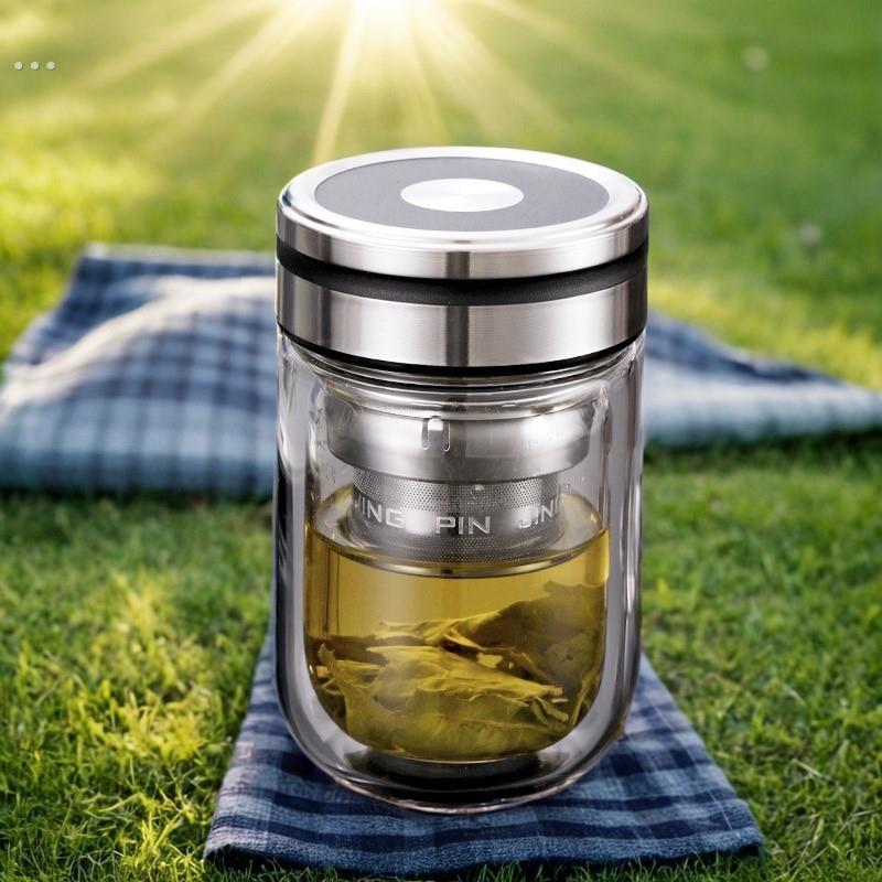 耐高温双层玻璃杯茶水分离泡茶杯小巧杯子高颜值女生矮胖杯办公室