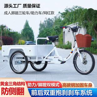 网红摆摊三轮车脚蹬助力三轮车电动助力脚踩两用摆摊神器网红款