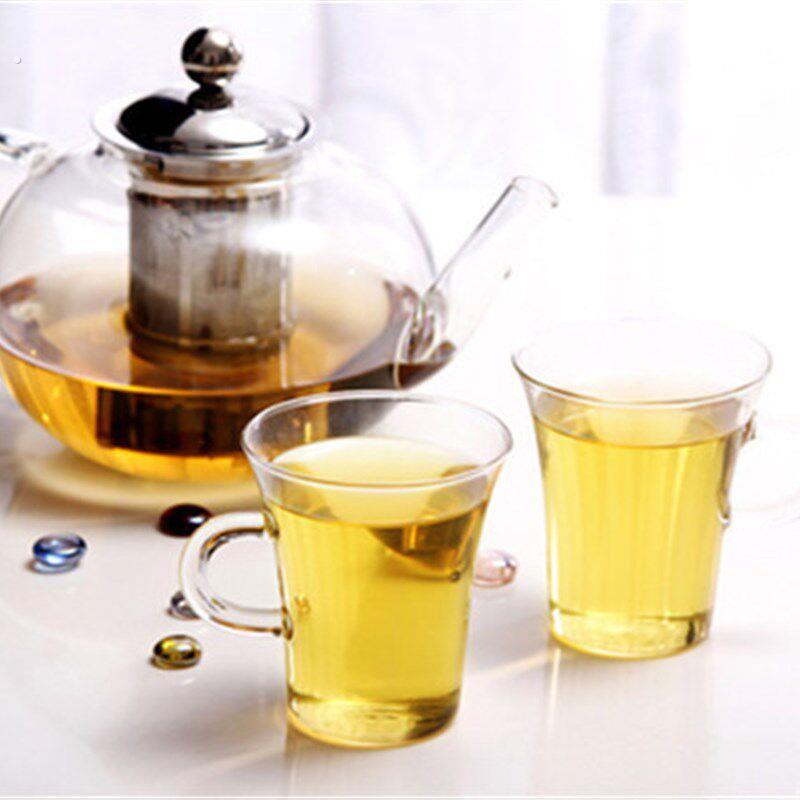 高硼硅耐热玻璃茶杯喇叭口绿茶杯大容量带把透明泡茶杯 加厚