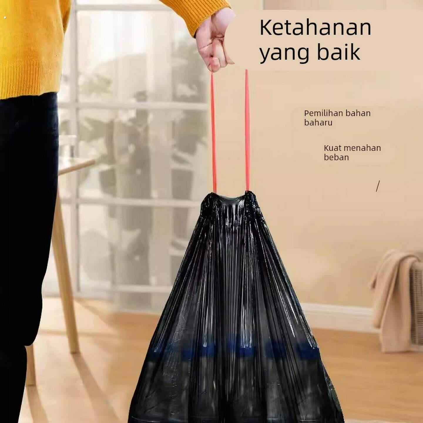 加厚免撕抽绳垃圾袋家用手提式加厚大号背心式大卷收口黑色塑料袋