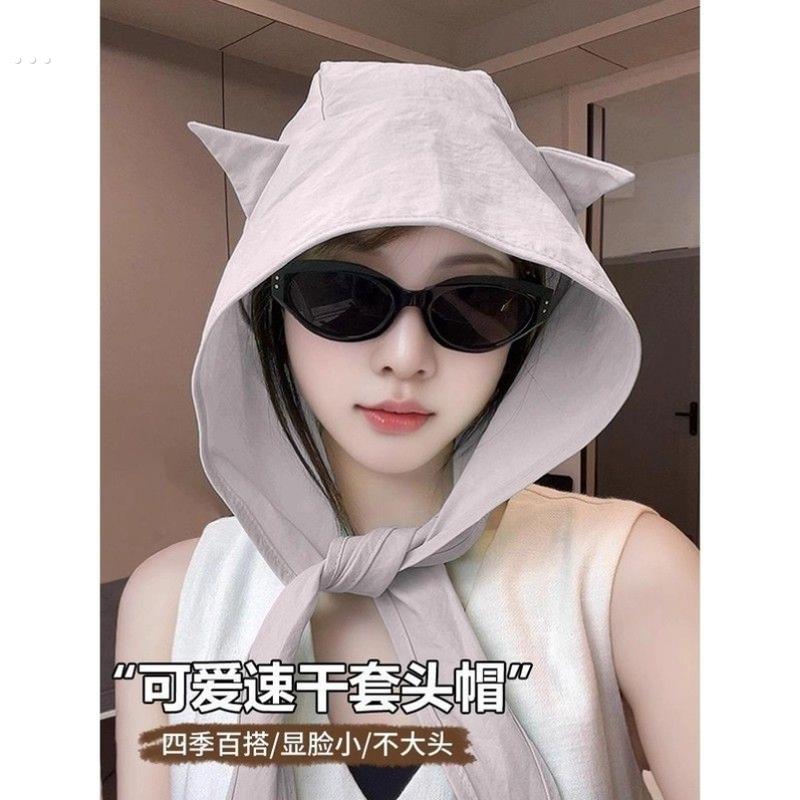 小恶魔绑带速干防晒遮阳帽女薄款护耳头巾帽子可爱猫耳朵小众出游