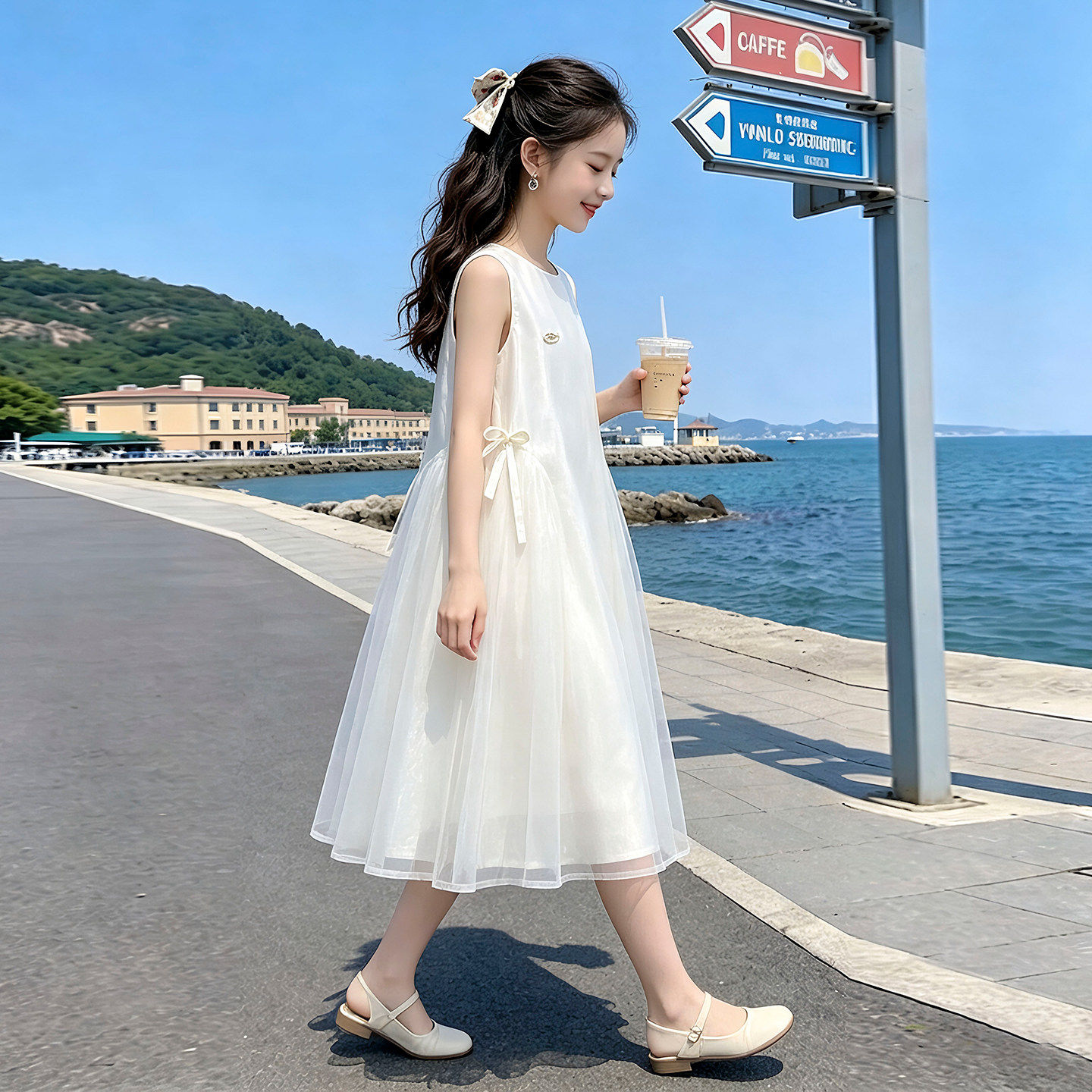 女童夏季无袖网纱公主连衣裙