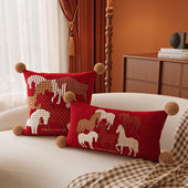 马年装 饰高级家用红色新年客厅靠枕靠垫抱枕沙发靠背枕套卧室床头
