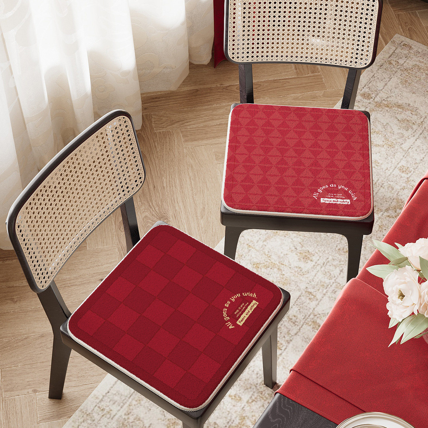 喜庆坐垫毛绒红色椅垫新年氛围感沙发凳子垫屁垫子防滑餐椅垫座垫,居家布艺,椅垫,淘宝优惠券,粉丝福利购,淘宝优惠卷