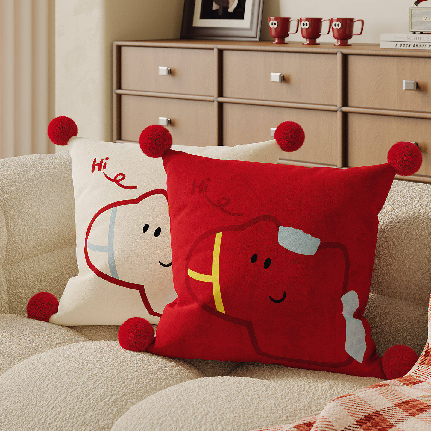 红色小马沙发抱枕套新年客厅卧室床头靠垫靠背垫民宿腰枕腰靠含芯,居家布艺,靠垫/抱枕,淘宝优惠券,粉丝福利购,淘宝优惠卷