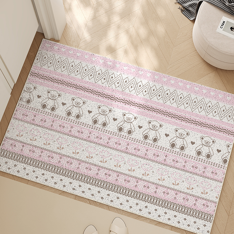 粉色费尔岛入户门地垫进门门口门垫耐脏防滑地毯可裁剪家用脚垫子