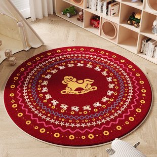 红色新年装饰圆形地毯客厅地垫沙发垫阳台卧室摇椅化妆椅毛绒脚垫