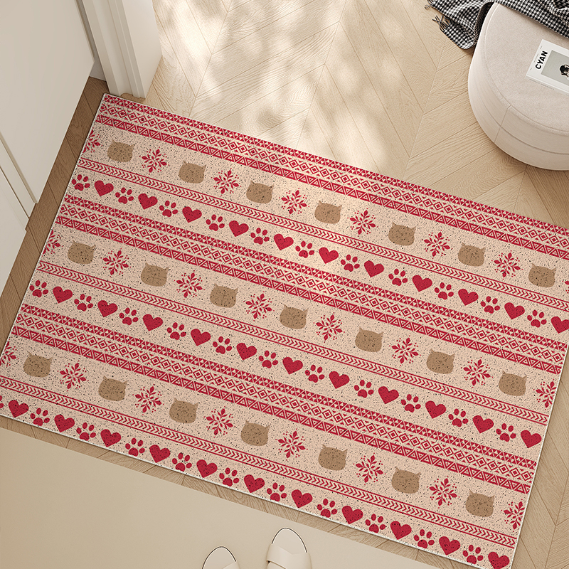 红色费尔岛入户门地垫进门门口门垫新年丝圈耐脏防滑地毯家用脚垫
