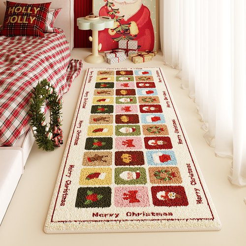 圣诞装饰氛围卧室床边地毯毛绒长条加厚主卧仿羊绒地垫儿童床边毯
