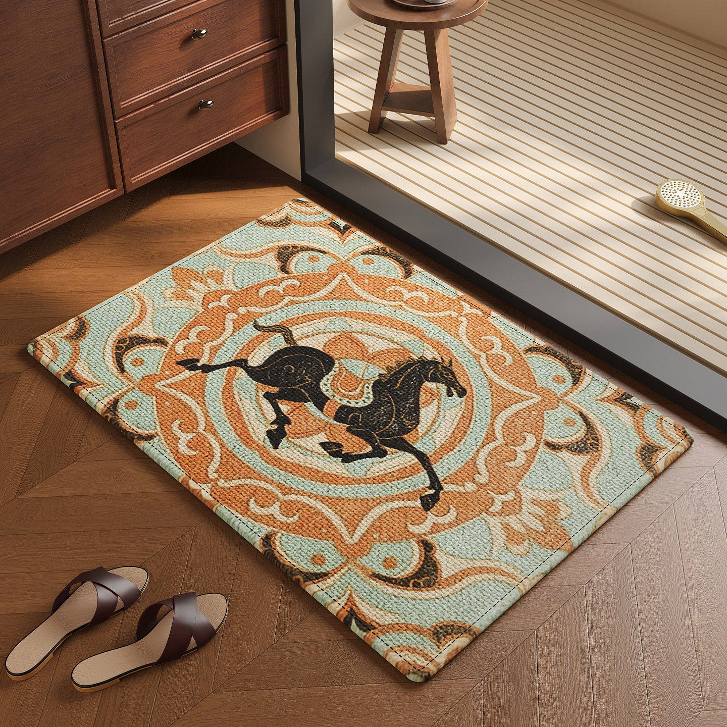 复古马年新年浴室吸水地垫卫生间亚麻编织脚垫厕所门口防滑垫地毯,居家布艺,家用脚垫,淘宝优惠券,粉丝福利购,淘宝优惠卷