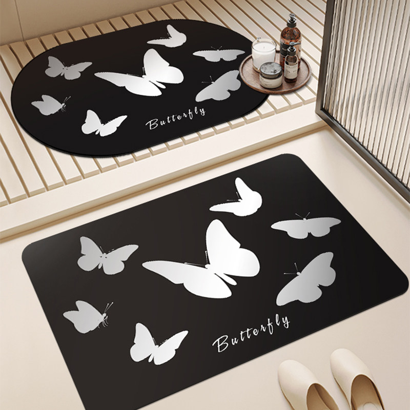 黑蝴蝶简约浴室地垫吸水硅藻泥防滑卫生间进门洗手间厕所速干脚垫,居家布艺,家用脚垫,淘宝优惠券,粉丝福利购,淘宝优惠卷