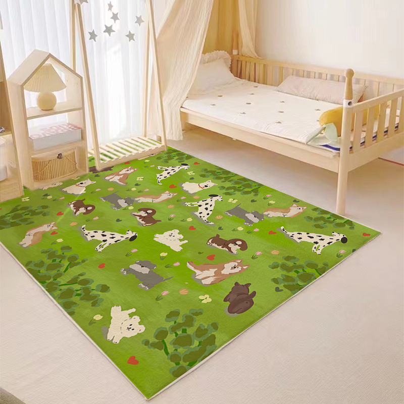 绿色地毯狗狗乐园卧室床边毯客厅茶几民宿房间地毯夏天可定制家用