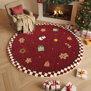 新年红色圆形圣诞装饰客厅地毯卧室儿童房书房转椅摇椅垫床边毯