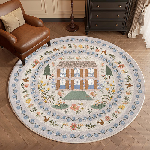 法式轻奢圆形地毯阳台茶几客厅书房卧室床边地垫摇椅防滑家用脚垫