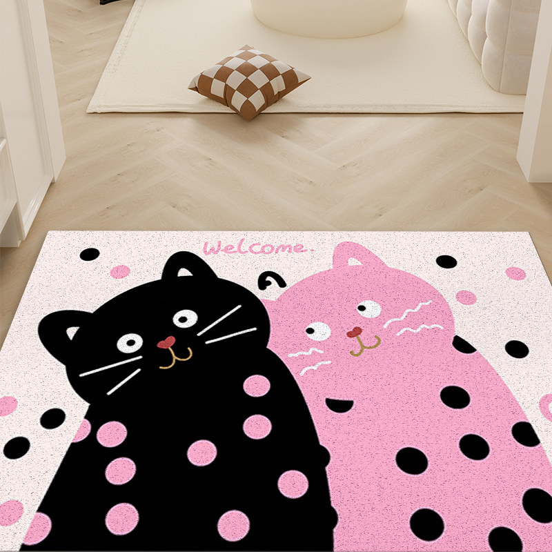波点猫地垫入户可裁剪玄关门除尘脚垫家用进门卡通可爱丝圈可定制,居家布艺,家用脚垫,淘宝优惠券,粉丝福利购,淘宝优惠卷