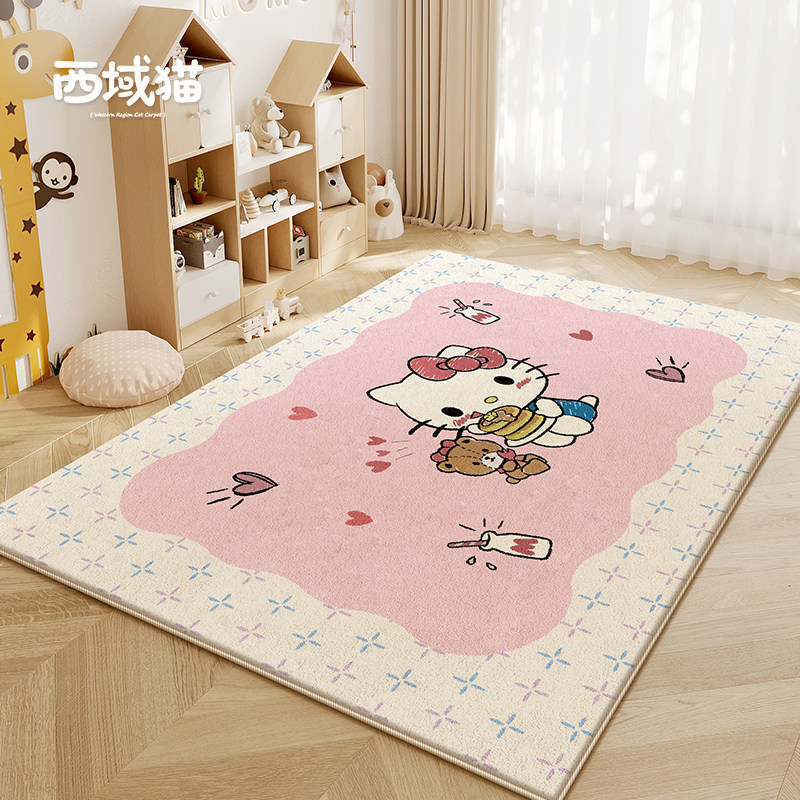 卡通Kitty儿童房地毯客厅可擦防水防污地垫卧室床边防滑家用脚垫,居家布艺,地毯,淘宝优惠券,粉丝福利购,淘宝优惠卷