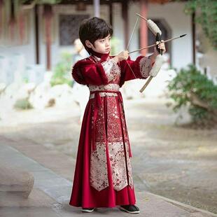 儿童汉服男童冬季加绒加厚中国风古装唐装古风演出服国学服少爷服