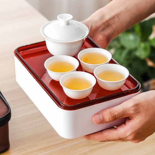 M204时尚车载旅行迷你户外便携茶具潮汕功夫旅游纯白盖碗茶具茶杯