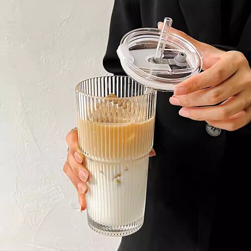 大容量玻璃吸管杯高颜值ins风特别好看的杯子带盖咖啡杯家用水杯