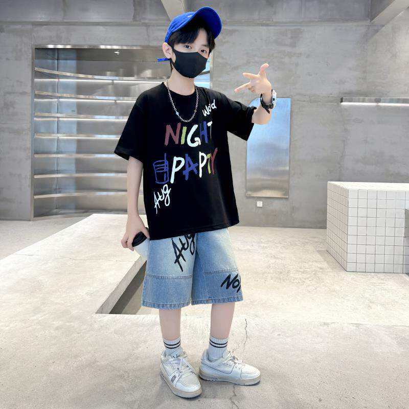 男童夏装牛仔套装2025新款夏款中大儿童夏季男孩短袖痞帅气时髦潮