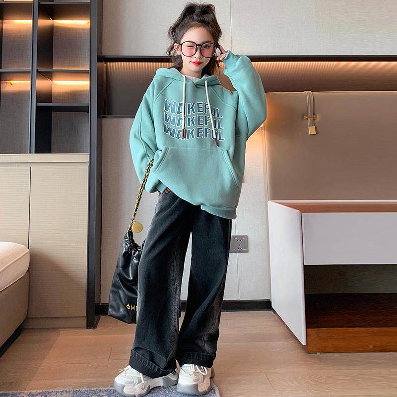 女童卫衣春秋款2023新款洋气女大童秋装加绒加厚套装儿童秋季上衣