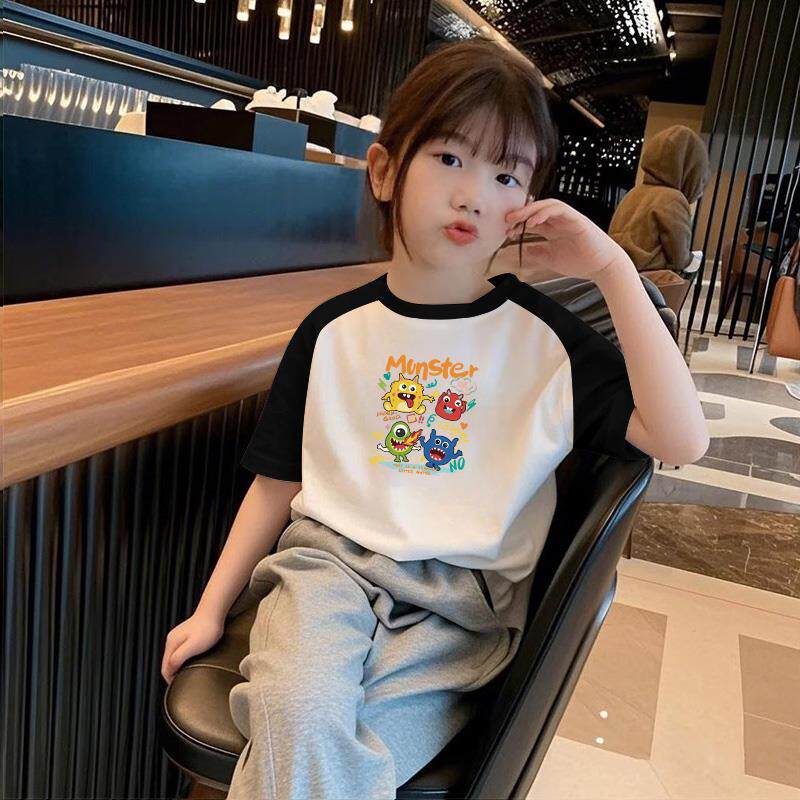 夏季纯棉薄款女童短袖T恤2025新款撞色上衣中大童女孩童装半袖潮