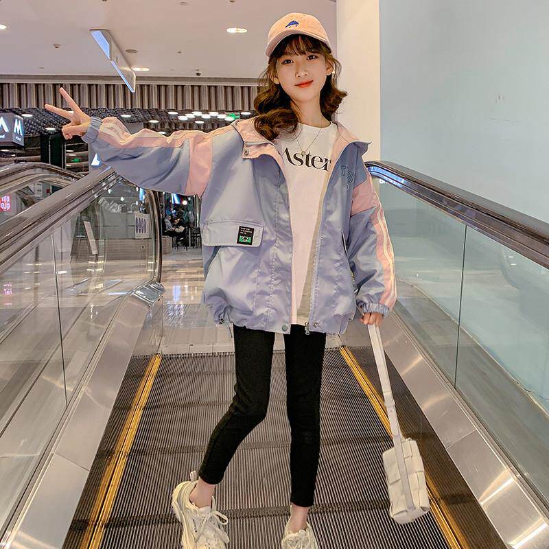 女童外套春秋款2023新款韩版儿童装洋气风衣中大童秋装连帽衫上衣