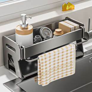 厨房不锈钢抹布沥水架水龙头置物架洗碗菜池水槽边多功能收纳神器
