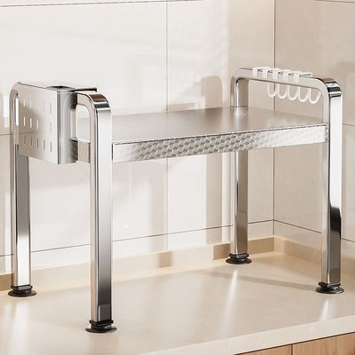 不锈钢微波炉置物架厨房多功能支架家用多层台面烤箱电饭煲收纳架