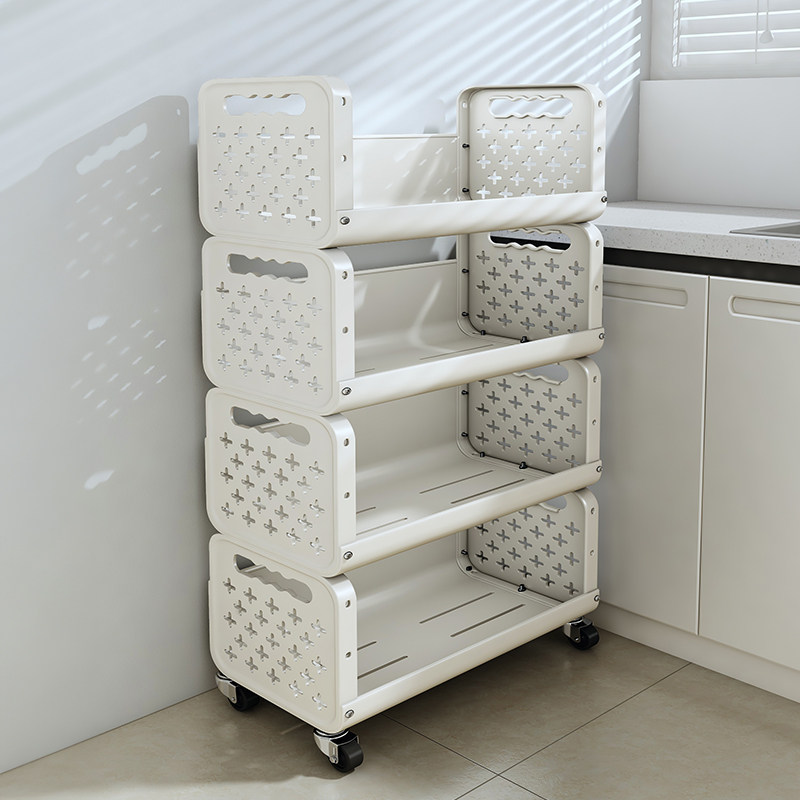 奶油风小推车蔬菜置物架厨房落地多层家用零食水果收纳菜篮置物架