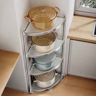 304不锈钢厨房三角置物架落地多层放锅架子多功能转角锅具收纳架