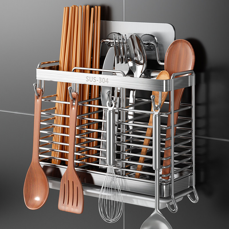 304不锈钢筷子收纳盒厨房筷子笼壁挂式家用刀具勺子筷子筒置物架