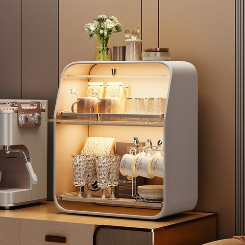 双层防尘茶杯桌面收纳盒