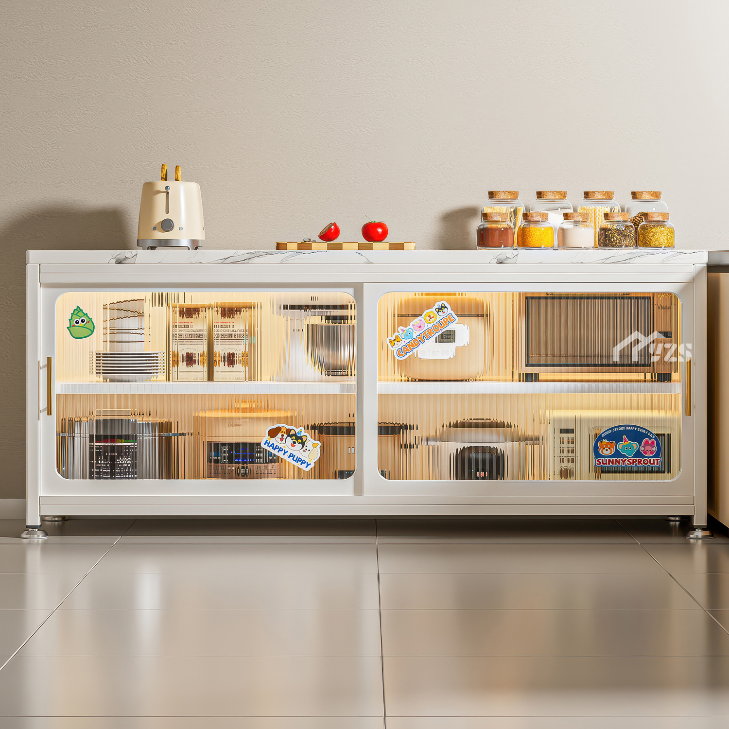 厨房置物架落地多层岩板收纳柜多功能微波炉烤箱切菜家用储物柜子