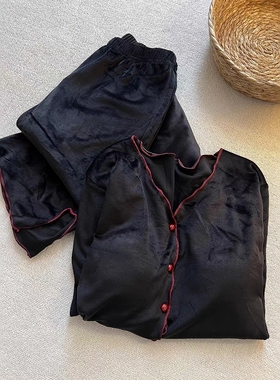 Sin Glee 黑色高级感带胸垫德绒睡衣女冬季亲肤保暖宽松居家套装