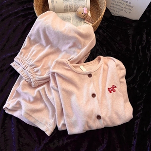 软糯保暖腊肠狗德绒睡衣女秋冬2025新款双面磨毛加厚家居服套装女