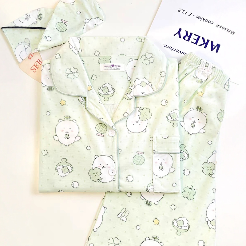 可爱自嘲熊睡衣女春秋长袖长裤纯