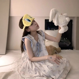 自带胸垫睡裙睡衣女夏季 简约甜美宽松可出门家居服 新款 棉绸小飞袖