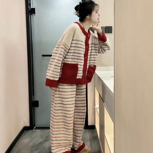 半边绒秋冬睡衣女款2025新款冬季加厚保暖可外穿高级感家居服女士