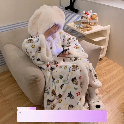 珊瑚绒睡袍女秋冬季可爱蜡笔小新