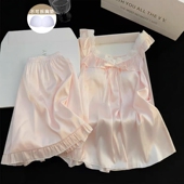 家居服两件套 带胸垫性感粉色花边吊带短裤 高级感冰丝睡衣女款 夏季