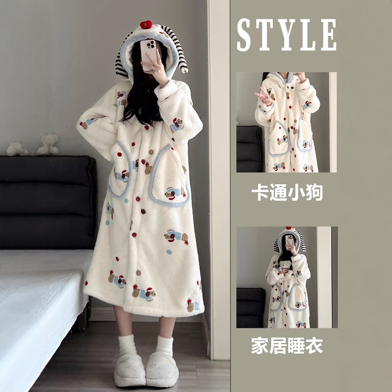 可爱少女腊肠狗珊瑚绒睡衣女冬季