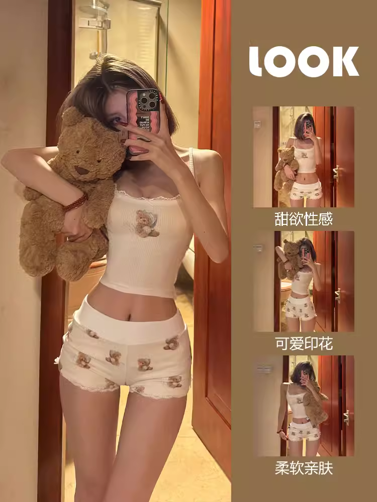 少女纯欲小熊吊带睡衣女夏季2024