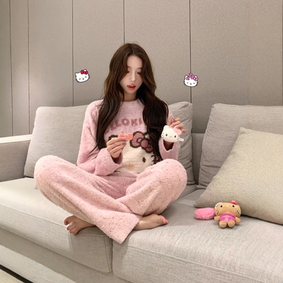 蜜粉可爱HelloKitty珊瑚绒睡衣女
