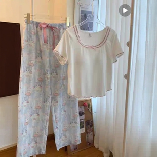 带胸垫春秋款 纯棉睡衣女款 高级感可外穿家居服套装 2025新款 纯 夏季