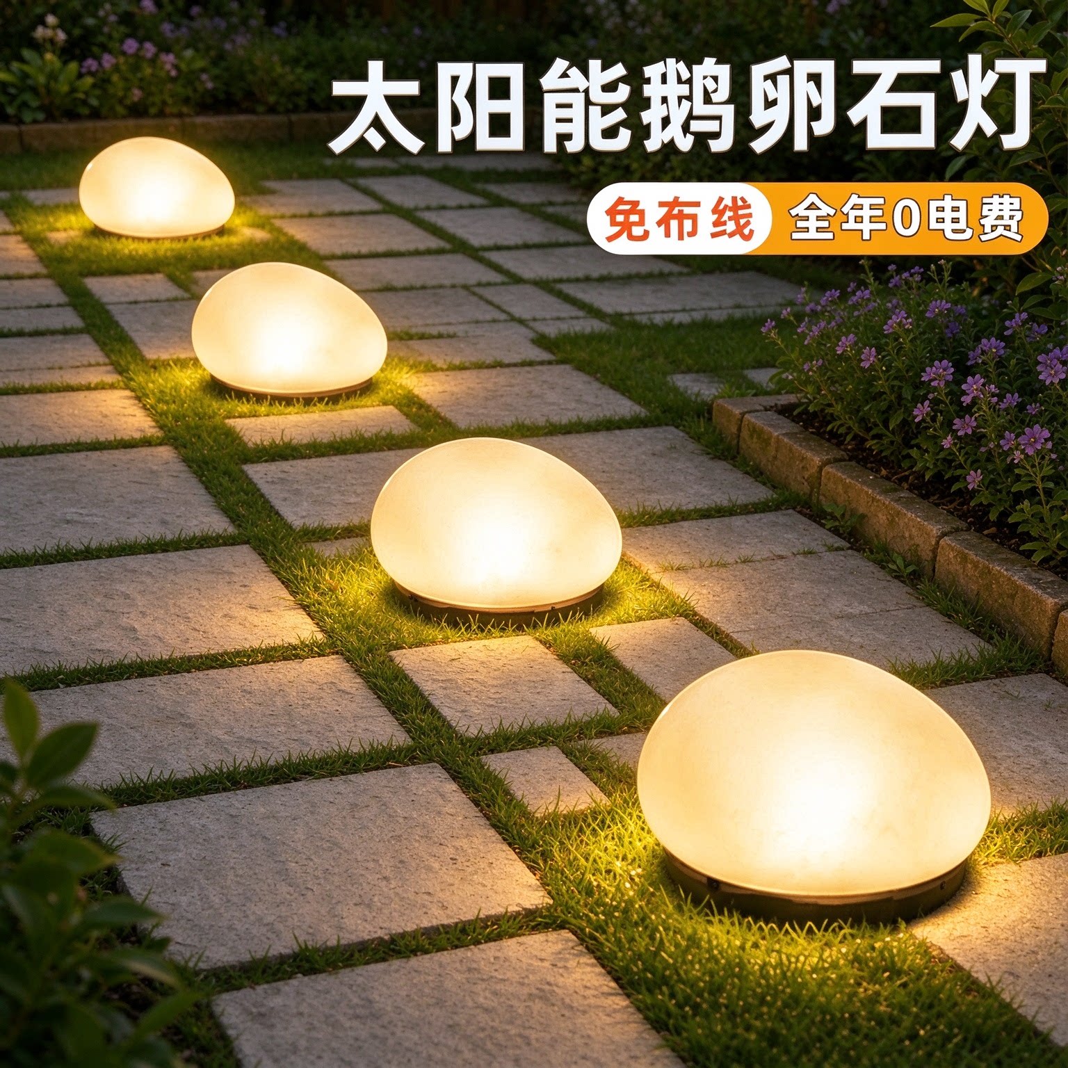 太阳能鹅卵石灯户外防水庭院灯家用花园装饰摆件灯小院草坪地埋灯