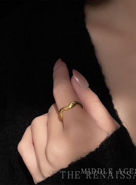 vintage中古风波浪芒星拉丝哑光不规则戒指戒指开口可调节食指戒