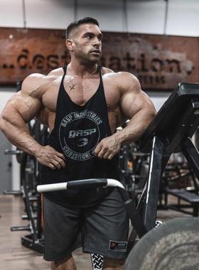 GASP Stringer透气健身细肩带背心男宽松撸铁训练健美t恤运动工字