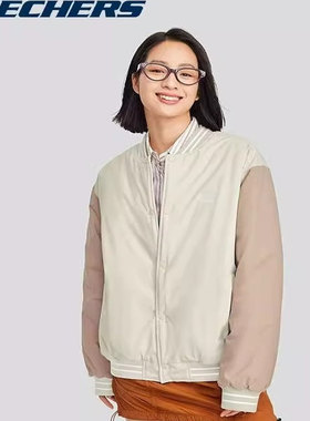 斯凯奇情侣保暖拼接撞色复古梭织棒球服休闲运动夹克外套L324U110